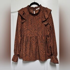 Blooming Jelly Leopard Print Ruffle Sleeve Blouse, Medium.
